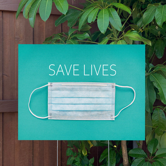 Social Distance Mask Yard Sign | Save Lives | Large 24"x18" Lawn Sign with Metal Stake Included