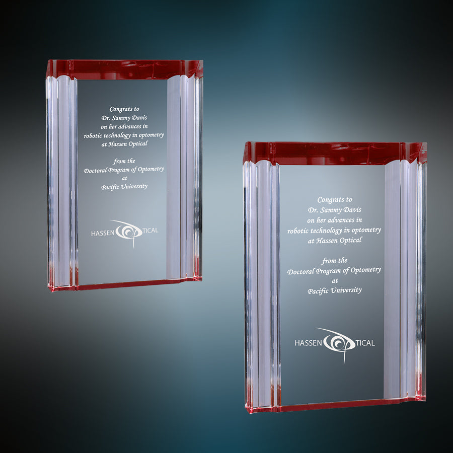 Custom Self Standing Red Channel Acrylic Award | Engraving Included | Business Awards