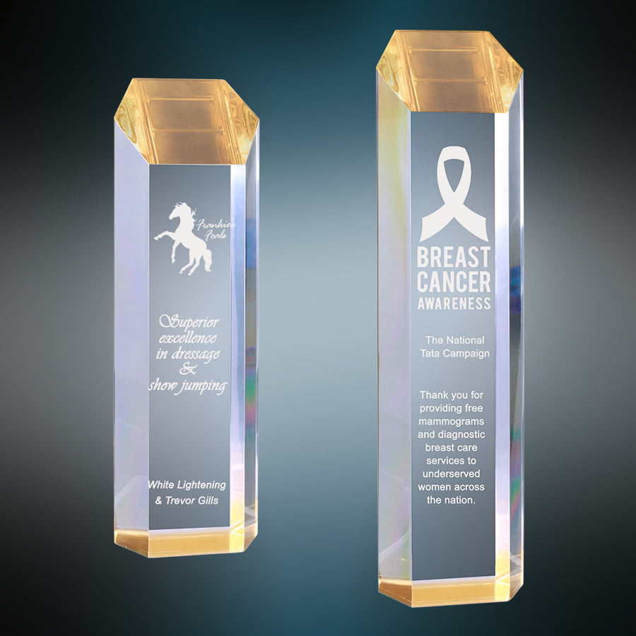 Custom Tall Tower Gold Acrylic Award | Engraving Included | Office Gifts