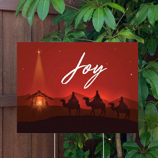Christmas Yard Sign | Three Wise Men Manger Scene - Joy | Large Holiday Sign with Metal Stake Included | 24"x18" Lawn Sign