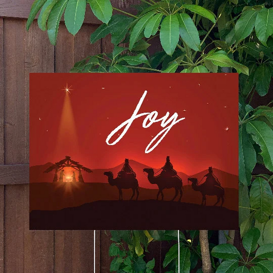 Christmas Yard Sign | Three Wise Men Manger Scene - Joy | Large Holiday Sign with Metal Stake Included | 24"x18" Lawn Sign