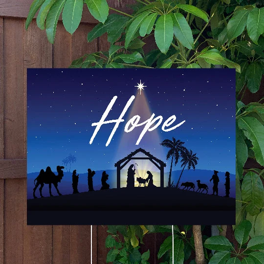 Christmas Yard Sign | Three Wise Men Manger Scene - Hope | Large Holiday Sign with Metal Stake Included | 24"x18" Lawn Sign