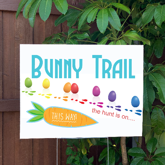 Easter Yard Sign | Bunny Trail Easter Egg Hunt | Large Holiday Sign with Metal Stake Included | 24"x18" Lawn Sign