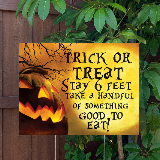 Halloween Yard Sign | Trick R Treat Candy Sign | Large Holiday Sign with Metal Stake Included | 24"x18" Lawn Sign