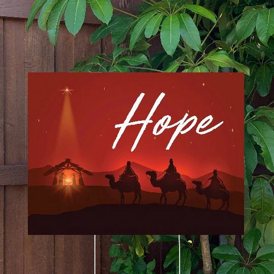 Christmas Yard Sign | Three Wise Men Manger Scene - Hope | Large Holiday Sign with Metal Stake Included | 24"x18" Lawn Sign
