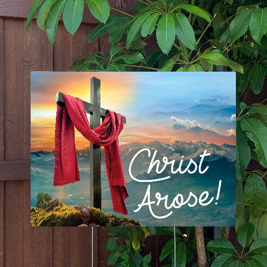 Easter Yard Sign | Christ Arose | Large Holiday Sign with Metal Stake Included | 24"x18" Lawn Sign