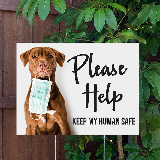 Social Distance Mask Yard Sign | Please Help Keep My Human Safe | Large 24"x18" Lawn Sign with Metal Stake Included