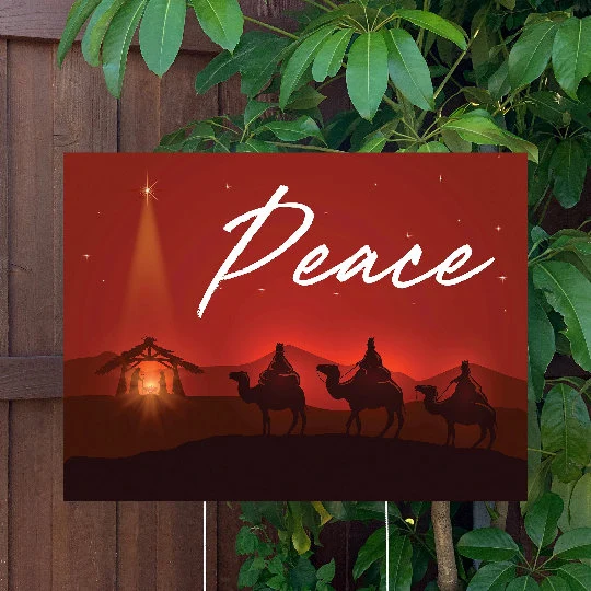 Christmas Yard Sign | Three Wise Men Manger Scene - Peace | Large Holiday Sign with Metal Stake Included | 24"x18" Lawn Sign