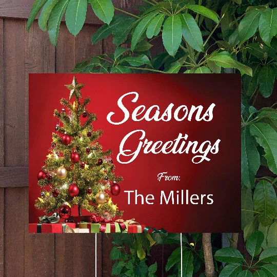 Christmas Yard Sign | Seasons Greetings Custom Christmas Sign | Large Holiday Sign with Metal Stake Included | 24"x18" Lawn Sign
