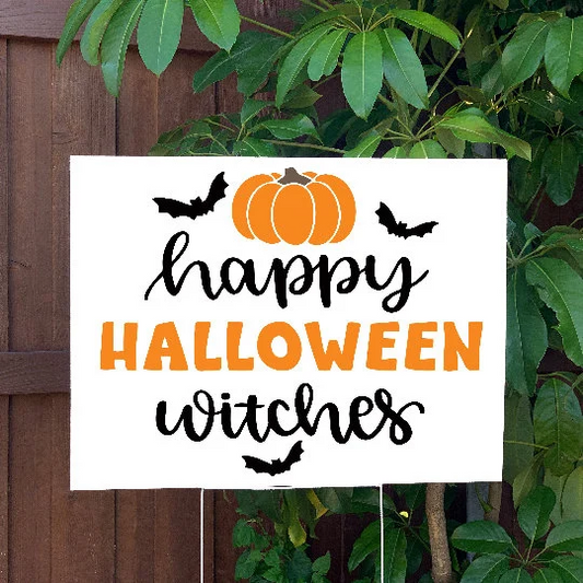 Halloween Yard Sign | Happy Halloween Witches' | Large Holiday Sign with Metal Stake Included | 24"x18" Lawn Sign