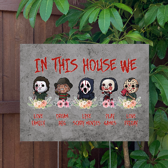Halloween Yard Sign | Classic Horror | Large Holiday Sign with Metal Stake Included | 24"x18" Lawn Sign
