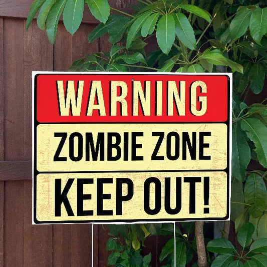 Halloween Yard Sign | Warning Zombie Zone Keep Out | Large Holiday Sign with Metal Stake Included | 24"x18" Lawn Sign