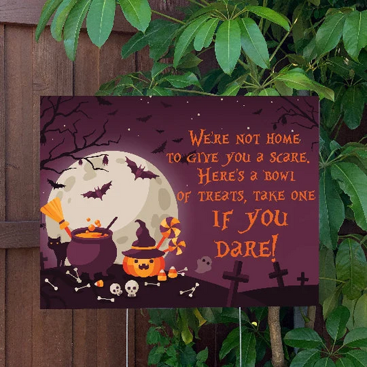 Halloween Yard Sign | Trick R Treat Candy Sign | Large Holiday Sign with Metal Stake Included | 24"x18" Lawn Sign