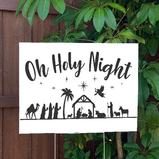 Christmas Yard Sign | Oh Holy Night Manger Scene | Large Holiday Sign with Metal Stake Included | 24"x18" Lawn Sign