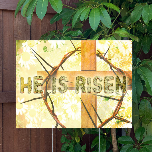 Easter Yard Sign | He is Risen | Large Holiday Sign with Metal Stake Included | 24"x18" Lawn Sign