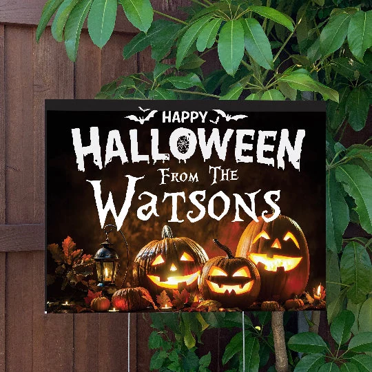 Halloween Yard Sign | Custom Happy Halloween | Large Holiday Sign with Metal Stake Included | 24"x18" Lawn Sign