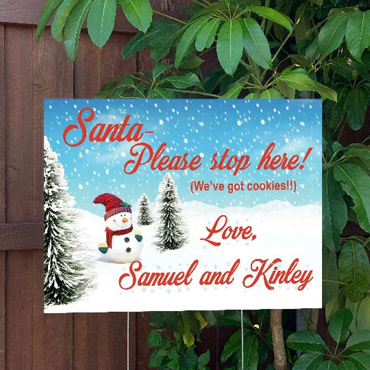 Christmas Yard Sign | Santa Please Stop Here Custom Christmas Sign | Large Holiday Sign with Metal Stake Included | 24"x18" Lawn Sign