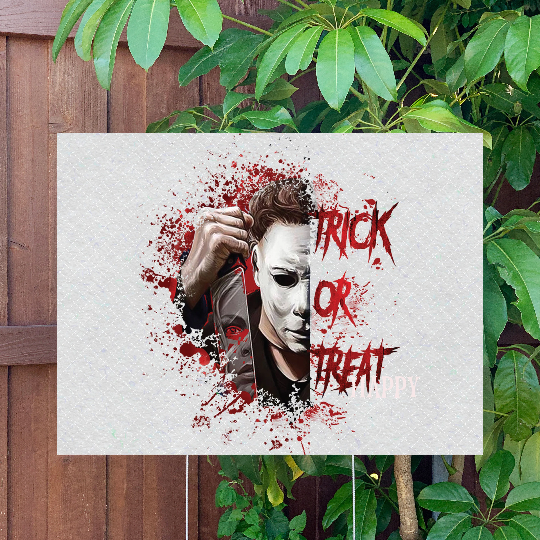 Halloween Yard Sign | Michael Myers  | Large Holiday Sign with Metal Stake Included | 24"x18" Lawn Sign