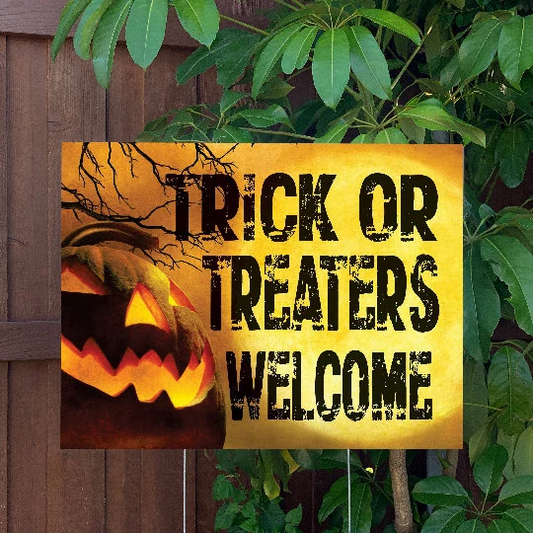 Copy of Halloween Yard Sign | Trick R Treat Candy Sign | Large Holiday Sign with Metal Stake Included | 24"x18" Lawn Sign