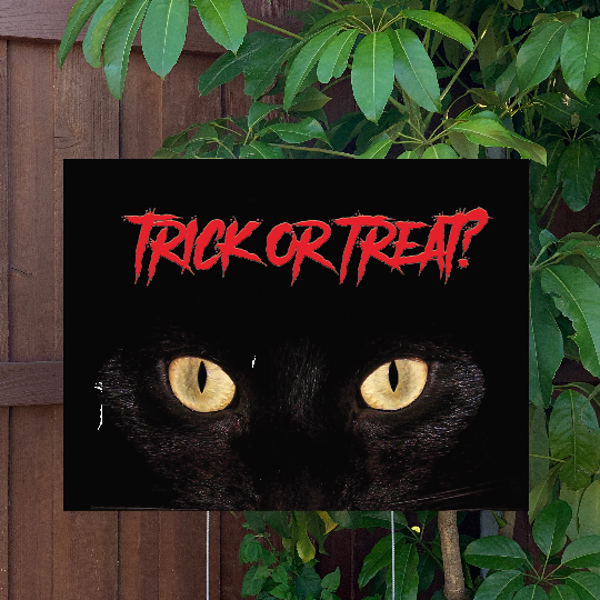 Halloween Yard Sign | Black Cat | Large Holiday Sign with Metal Stake Included | 24"x18" Lawn Sign