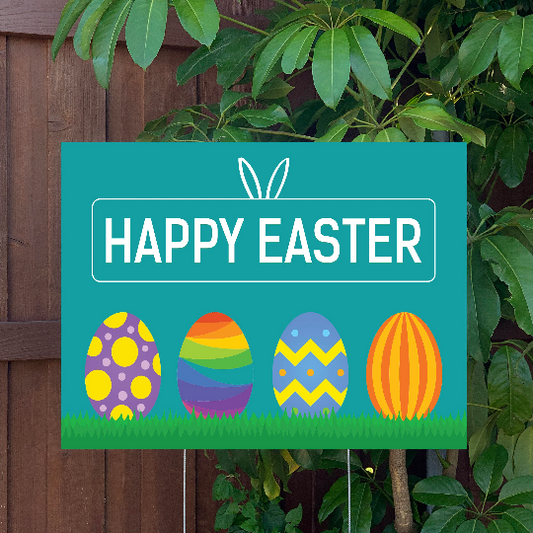 Easter Yard Sign | Happy Easter | Large Holiday Sign with Metal Stake Included | 24"x18" Lawn Sign