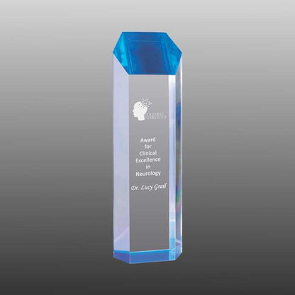 Custom Tall Tower Blue Acrylic Award | Engraving Included | Office Gifts